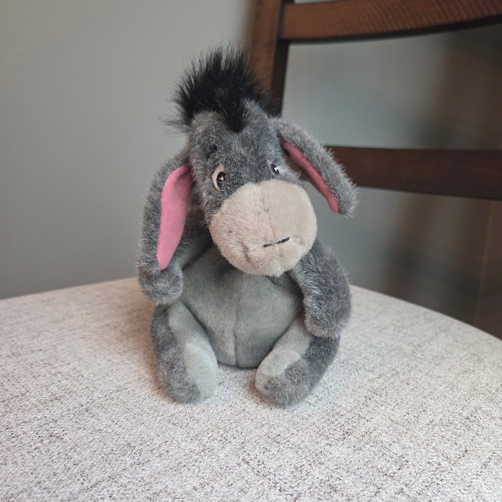 Vtg Disney Eeyore Plush Detachable Tail Winnie the Pooh Stuffed Animal Grey 8"
